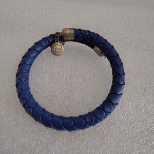 Alex and Ani Blue Leather Wrap Bracelet Boho Silver Vintage  567